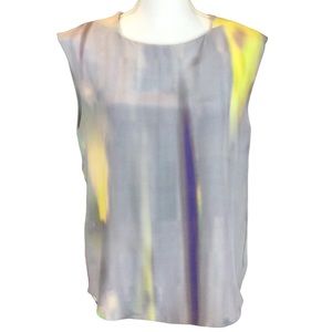 Theyskens’ Theory Watercolor Print Sleeveless Silk Blouse Size Large